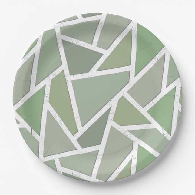 Assiettes En Carton Motif de mosaïque vert olive (Devant)