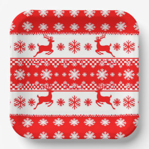 Assiettes En Carton Motif de Noël avec rennes et flocons de neige