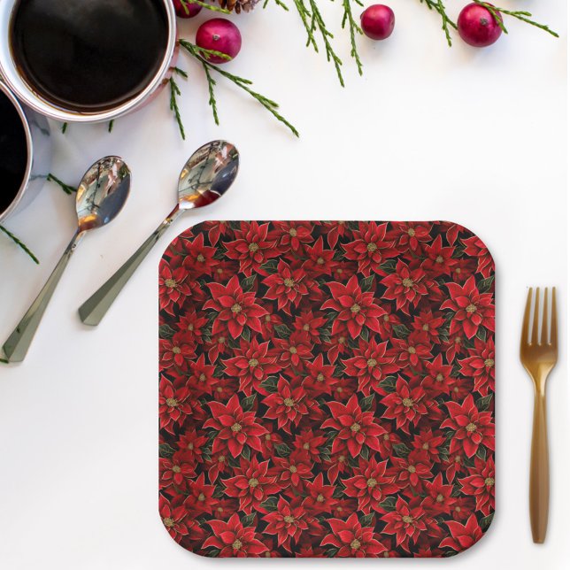 Assiettes En Carton Motif de Noël des Fêtes Rouges (Créateur téléchargé)