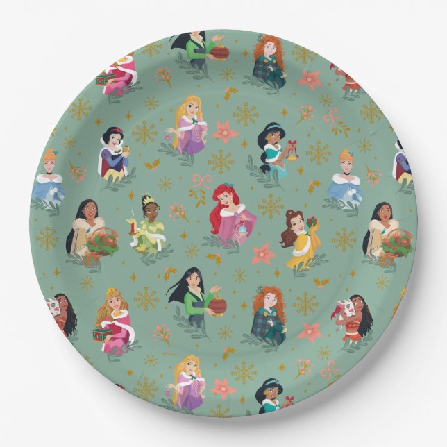 Assiettes En Carton Motif de Noël Disney Princess (Devant)