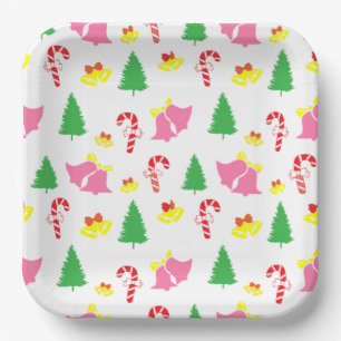 Assiettes En Carton Motif de Noël rose moderne