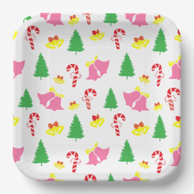 Assiettes En Carton Motif de Noël rose moderne (Recto)