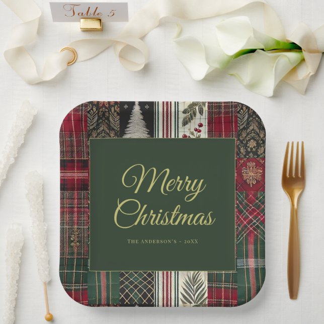 Assiettes En Carton Motif de Noël rustique moderne (Mariage)