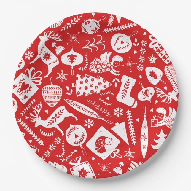 Assiettes En Carton Motif de Noël scandinave (Devant)