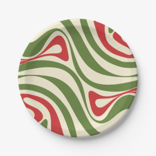 Assiettes En Carton Motif de Noël Trippy Retro Abstrait Swirl