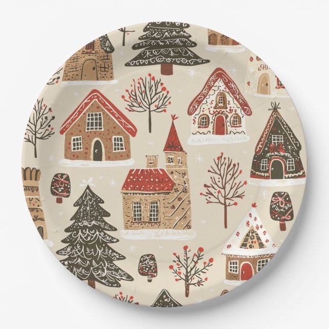 Assiettes En Carton Motif de Noël vintage Woodland (4) (Devant)