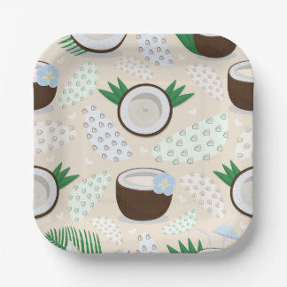 Assiettes En Carton Motif de noix de coco coloré