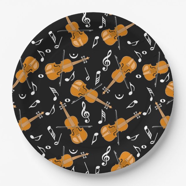 Assiettes En Carton Motif de notes de musique violon (Devant)