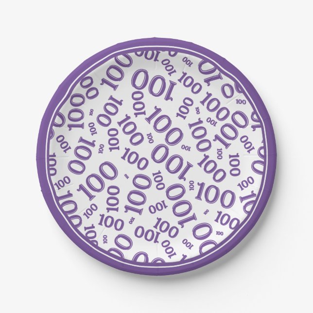 Assiettes En Carton motif de numéro aléatoire du 100e parti violet/bla (Devant)