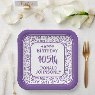 Assiettes En Carton motif de numéro aléatoire du 105e parti violet/bla