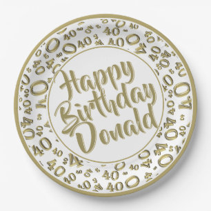 Assiettes En Carton Motif de numéro de 40e anniversaire or/blanc