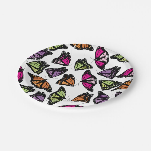 Assiettes En Carton Motif de papillons colorés (Angle)