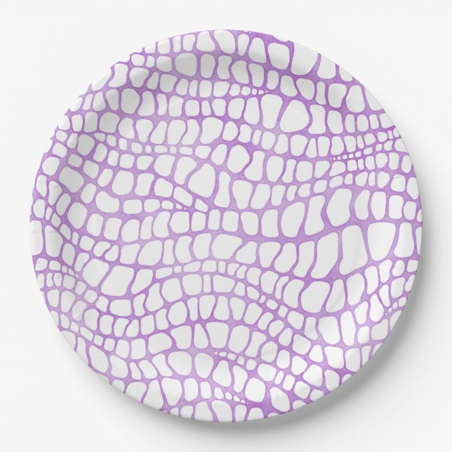 Assiettes En Carton Motif de peau de crocodile blanc et violet (Devant)