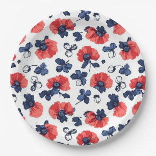 Assiettes En Carton Motif de pépites d'aquarelle - Rouge, Bleu et Blan