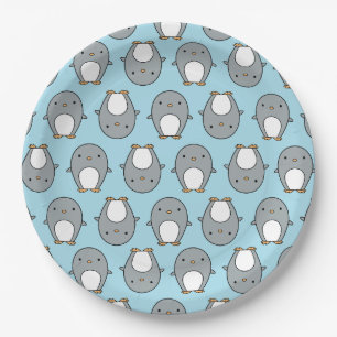 Assiettes En Carton Motif de pingouin bleu bébé