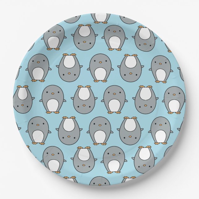 Assiettes En Carton Motif de pingouin bleu bébé (Devant)