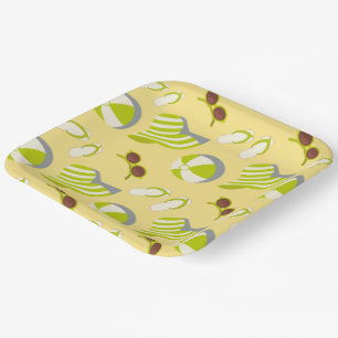 Assiettes En Carton Motif de plage avec lunettes de soleil et casquett