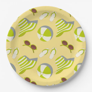 Assiettes En Carton Motif de plage avec lunettes de soleil et casquett