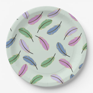 Assiettes En Carton Motif de plumes pastel bleu de style moderne