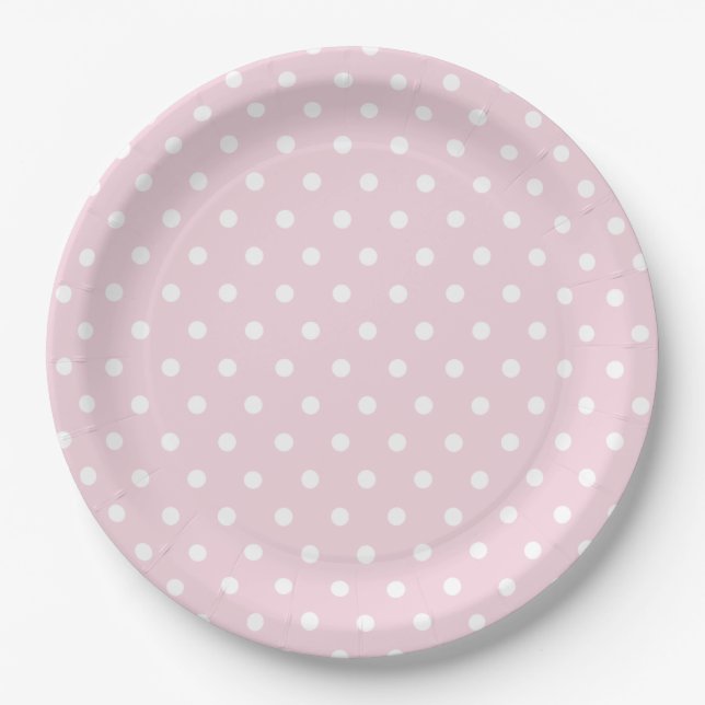 Assiettes En Carton Motif de point de polka rose blanc (Devant)