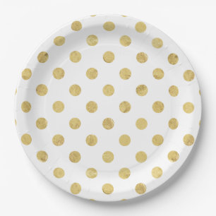 Assiettes En Carton Motif de point élégant de polka de feuille d'or -