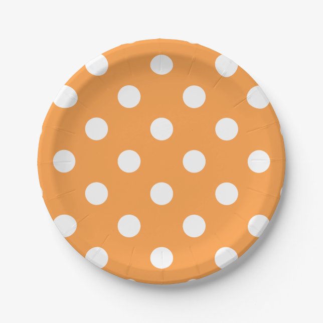 Assiettes En Carton Motif de point orange de polka (Devant)