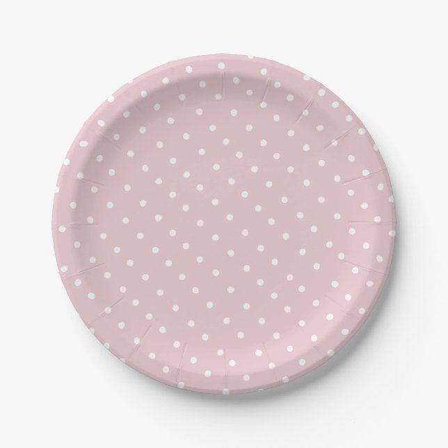 Assiettes En Carton Motif de point Polka blanc et rose simple (Devant)