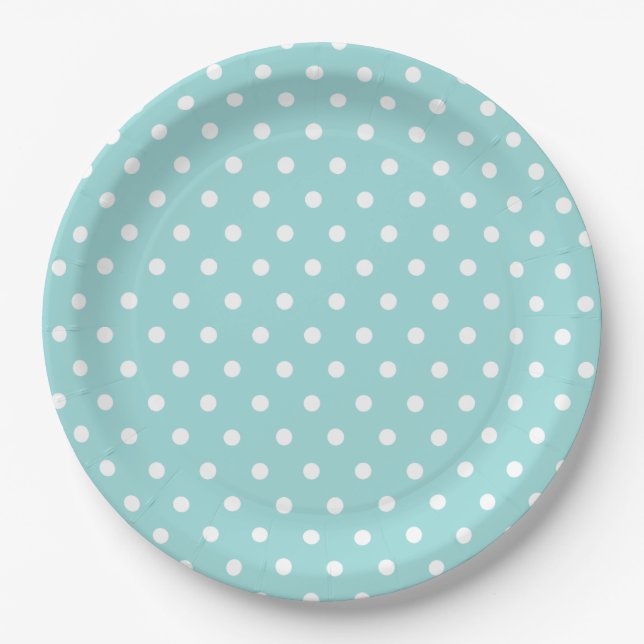 Assiettes En Carton Motif de points Polka Bleu Blanc (Devant)