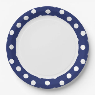 Assiettes En Carton Motif de points Polka bleu et blanc de la marine