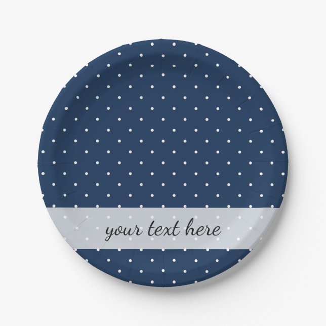 Assiettes En Carton motif de pois blanc minuscule élégant de bleu (Devant)