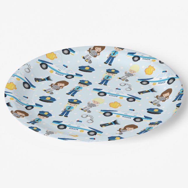 Assiettes En Carton Motif de police (Angle)