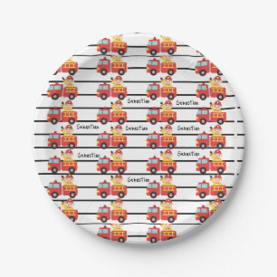 Assiettes En Carton Motif de pompier rouge et de camion de pompiers su