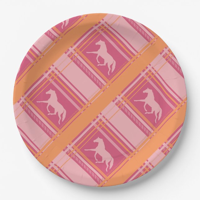 Assiettes En Carton Motif de poney équestre rose (Devant)