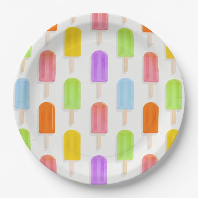 Assiettes En Carton Motif de Popsicles arc-en-ciel d'été (Devant)
