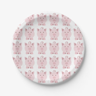 Assiettes En Carton Motif de porc rose ronde