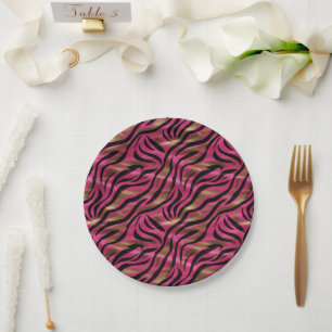 Assiettes En Carton Motif de Poster de animal Black Pink Gold Zebra