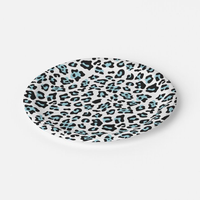 Assiettes En Carton Motif de poster de animal de léopard de noir bleu (Angle)