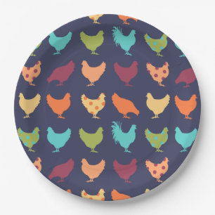 Assiettes En Carton Motif de poulet multicolore funky