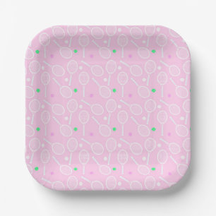Assiettes En Carton Motif de raquette de tennis Pastel Pink