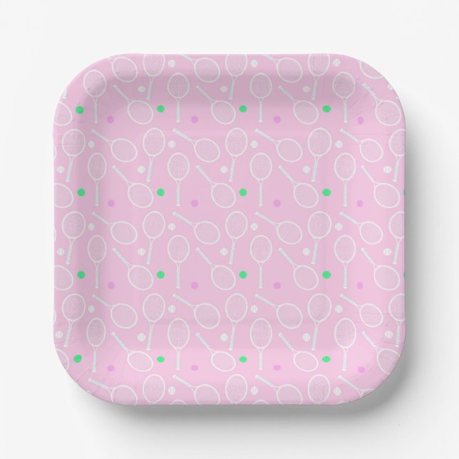 Assiettes En Carton Motif de raquette de tennis Pastel Pink (Recto)