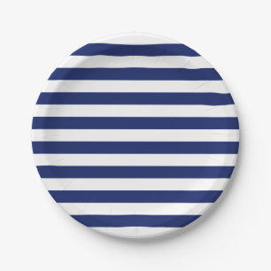 Assiettes En Carton Motif de rayure de bleu marine et de blanc
