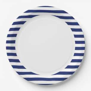 Assiettes En Carton Motif de rayure de bleu marine et de blanc