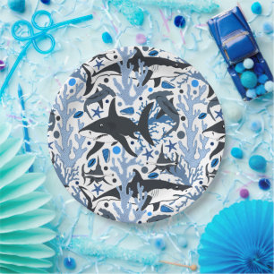 Assiettes En Carton Motif de requin mignon pour fête sur la plage