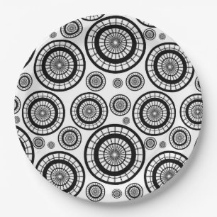 Assiettes En Carton Motif de roue répétitive noir et blanc