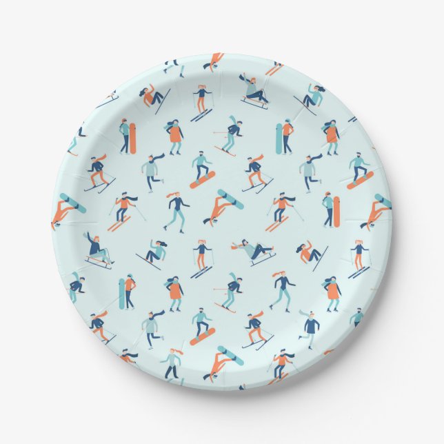 Assiettes En Carton Motif de sports d'hiver (Devant)