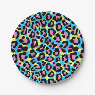 Assiettes En Carton Motif de Spots Neon Leopard
