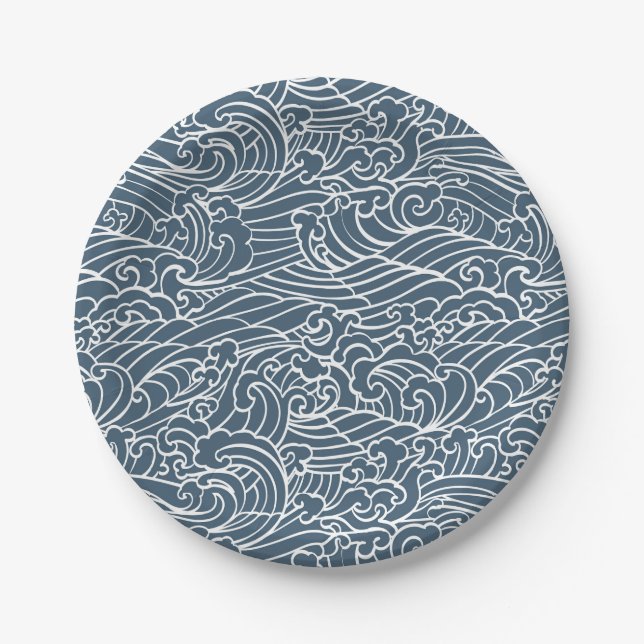 Assiettes En Carton Motif de style Wave japonais (Devant)