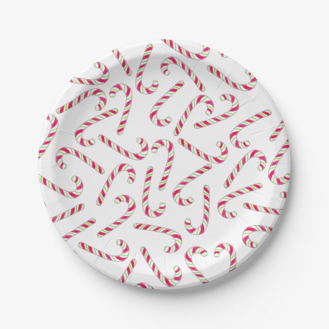 Assiettes En Carton Motif de sucre de canne de Noël (Devant)