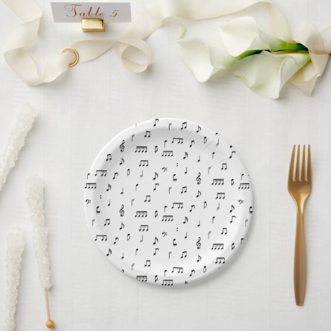 Assiettes En Carton Motif de symboles Black & White Music Notes (Mariage)