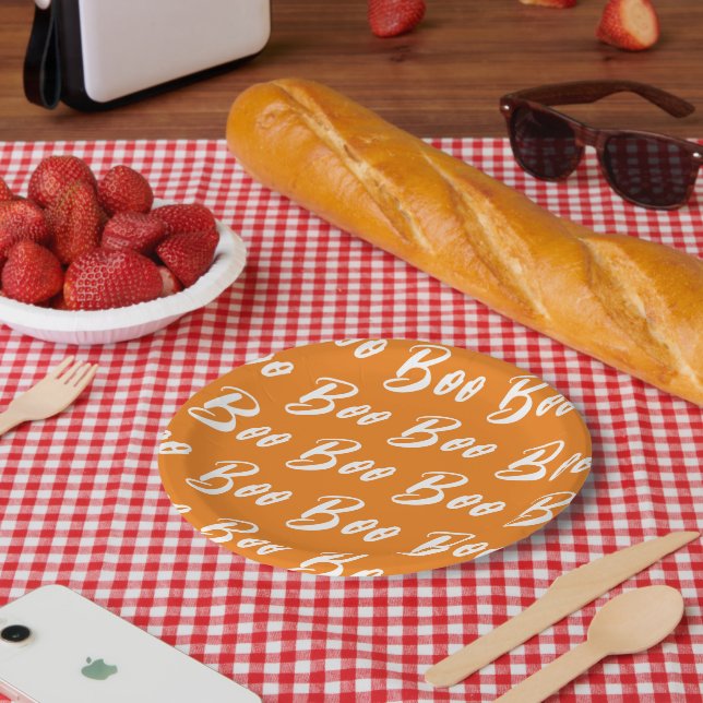 Assiettes En Carton Motif de texte de la boîte orange blanche d'Hallow (Pique-nique)